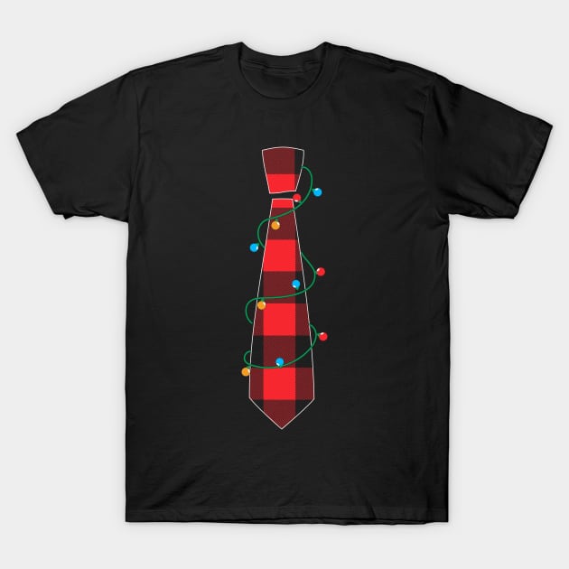 Red Buffalo Plaid Tie Christmas Lights Xmas Ugly Holiday Sweater T-Shirt by BadDesignCo